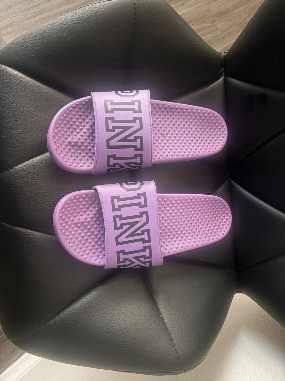 PINK Victoria's Secret Lilac Kids Slide Sandals with Bold Logo Strap